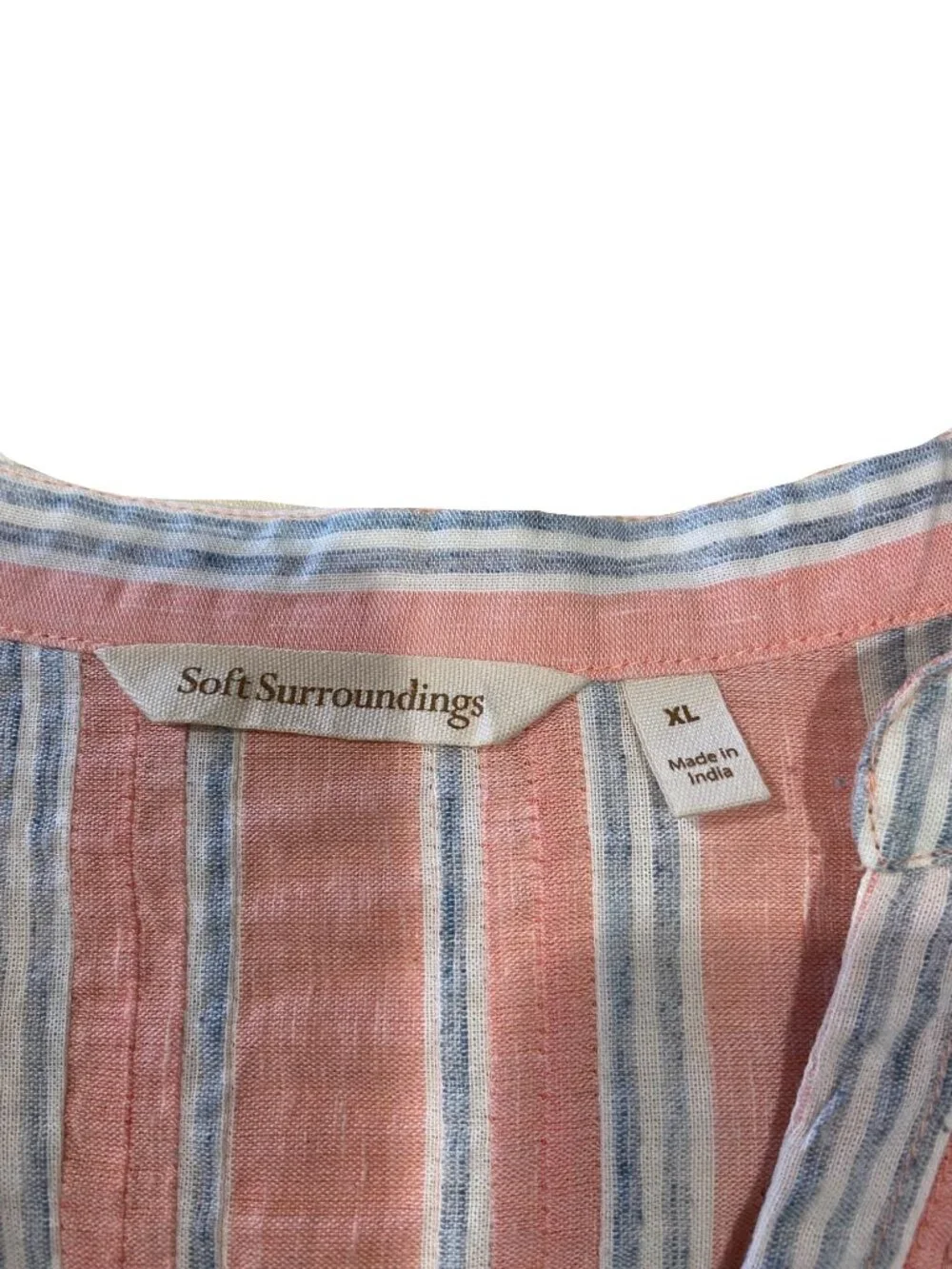 Soft Surroundings Striped Popover Blouse Orange Size XL Coastal Beach Vacation - Picture 3 of 13